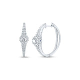 14kt White Gold Womens Oval Diamond Hoop Earrings 1 Cttw