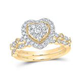 14kt Yellow Gold Round Diamond Heart Bridal Wedding Ring Band Set 5/8 Cttw
