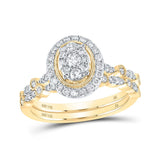 14kt Yellow Gold Round Diamond Oval Bridal Wedding Ring Band Set 5/8 Cttw