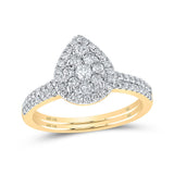 14kt Yellow Gold Round Diamond Slender Teardrop Bridal Wedding Ring Band Set 3/4 Cttw