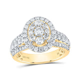 14kt Yellow Gold Womens Round Diamond Oval Ring 1-1/2 Cttw