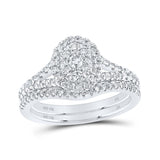 14kt White Gold Round Diamond Oval Bridal Wedding Ring Band Set 3/4 Cttw