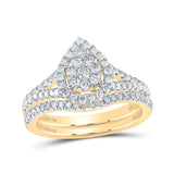 14kt Yellow Gold Round Diamond Teardrop Bridal Wedding Ring Band Set 3/4 Cttw
