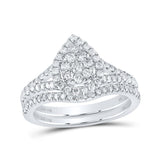 14kt White Gold Round Diamond Teardrop Bridal Wedding Ring Band Set 3/4 Cttw