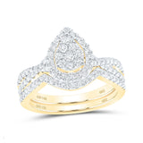 14kt Yellow Gold Round Diamond Teardrops Bridal Wedding Ring Band Set 3/4 Cttw