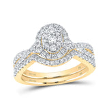 14kt Yellow Gold Round Diamond Oval Bridal Wedding Ring Band Set 3/4 Cttw