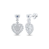 14kt White Gold Womens Round Diamond Heart Dangle Earrings 1/2 Cttw