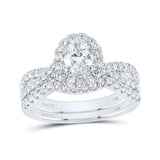 14kt White Gold Oval Diamond Halo Bridal Wedding Ring Band Set 1-1/2 Cttw