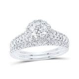 14kt White Gold Emerald Diamond Halo Bridal Wedding Ring Band Set 1-1/2 Cttw