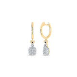14kt Yellow Gold Womens Round Diamond Hoop Square Dangle Earrings 1/2 Cttw