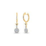 14kt Yellow Gold Womens Round Diamond Hoop Dangle Earrings 1/2 Cttw