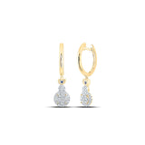 14kt Yellow Gold Womens Round Diamond Heart Hoop Dangle Earrings 1/2 Cttw