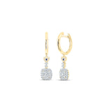 14kt Yellow Gold Womens Round Diamond Square Hoop Dangle Earrings 1/2 Cttw