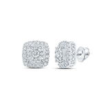 14kt White Gold Womens Round Diamond Square Earrings 1 Cttw