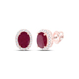 14kt Rose Gold Womens Oval Ruby Solitaire Diamond Halo Earrings 2 Cttw