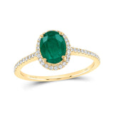 14kt Yellow Gold Womens Oval Emerald Diamond Halo Ring 1-1/3 Cttw