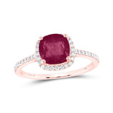 14kt Rose Gold Womens Cushion Ruby Diamond Halo Ring 2 Cttw