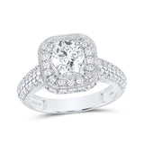 14kt White Gold Round Diamond Halo Bridal Wedding Engagement Ring 2-1/5 Cttw