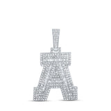 10kt White Gold Mens Round Diamond A Initial Letter Charm Pendant 1-1/4 Cttw