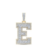 10kt Yellow Gold Mens Baguette Diamond E Initial Letter Charm Pendant 3-1/3 Cttw