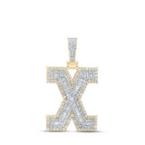 10kt Yellow Gold Mens Baguette Diamond X Initial Letter Charm Pendant 3 Cttw