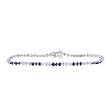 14kt White Gold Womens Round Blue Sapphire Diamond Tennis Bracelet 1-3/4 Cttw
