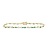 14kt Yellow Gold Womens Round Emerald Diamond Tennis Bracelet 1-5/8 Cttw