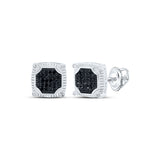 10kt White Gold Mens Round Black Color Enhanced Diamond Square Earrings 1/3 Cttw