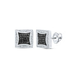 10kt White Gold Mens Round Black Color Treated Diamond Square Earrings 1/3 Cttw