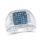 10kt White Gold Mens Round Blue Color Treated Diamond Square Ring 1-5/8 Cttw