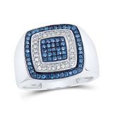 10kt White Gold Mens Round Blue Color Treated Diamond Square Ring 3/4 Cttw