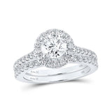 14kt White Gold Round Diamond Halo Bridal Wedding Ring Band Set 1-5/8 Cttw