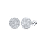 10kt White Gold Mens Round Diamond 3D Circle Earrings 7/8 Cttw