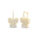 10kt Yellow Gold Womens Round Diamond Hoop Butterfly Dangle Earrings 1 Cttw
