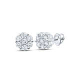 10kt White Gold Womens Round Diamond Flower Cluster Earrings 1/5 Cttw