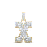 10kt Yellow Gold Mens Round Diamond X Initial Letter Charm Pendant 3/4 Cttw