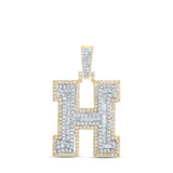 10kt Yellow Gold Mens Round Diamond H Initial Letter Charm Pendant 1-1/5 Cttw
