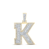 10kt Yellow Gold Mens Baguette Diamond K Initial Letter Charm Pendant 1 Cttw