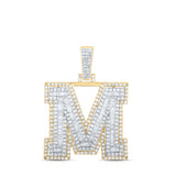 10kt Yellow Gold Mens Round Diamond M Initial Letter Charm Pendant 1-5/8 Cttw