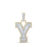 10kt Yellow Gold Mens Round Diamond Y Initial Letter Charm Pendant 7/8 Cttw