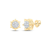10kt Yellow Gold Womens Round Diamond Starburst Cluster Earrings 1/5 Cttw