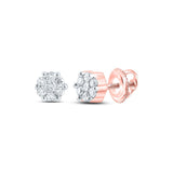 10kt Rose Gold Womens Round Diamond Flower Cluster Earrings 1/6 Cttw