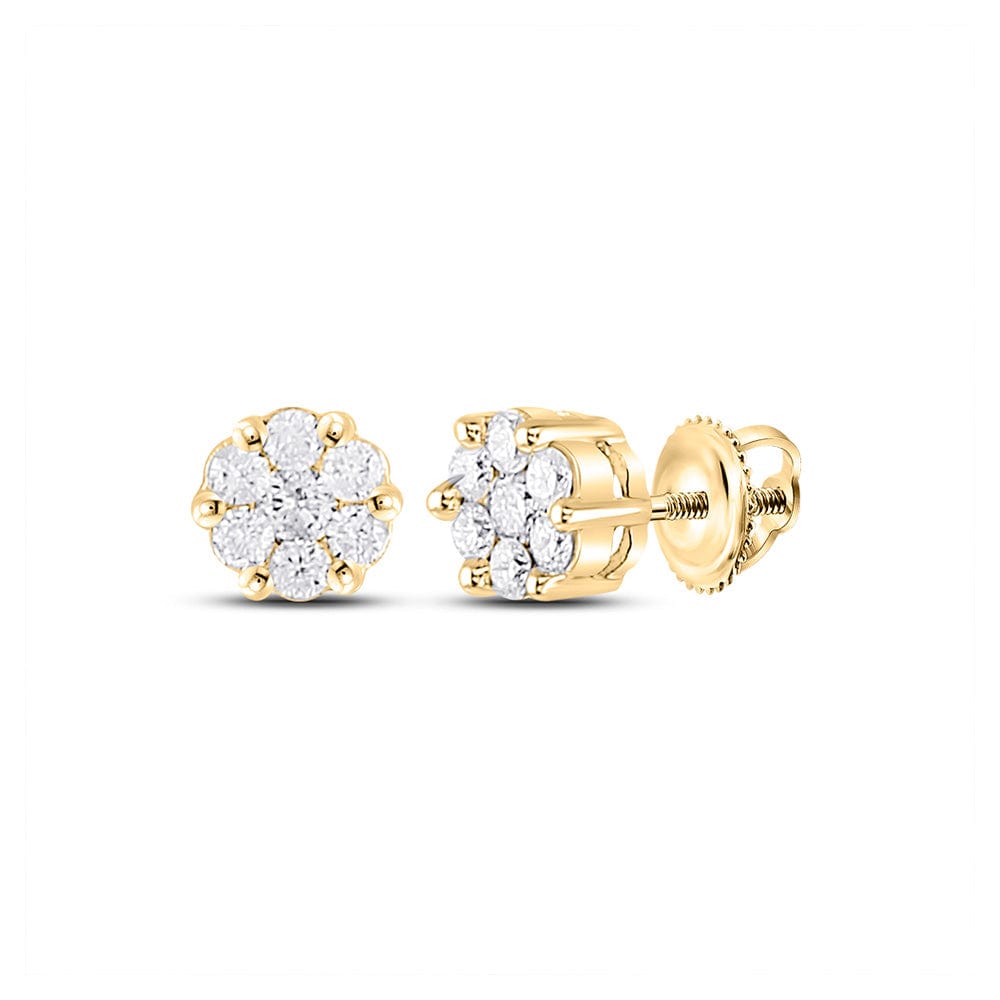 10kt Yellow Gold Womens Round Diamond Flower Cluster Earrings 1/4 Cttw