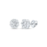 14kt White Gold Womens Round Diamond Flower Cluster Earrings 1 Cttw