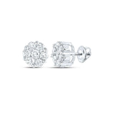 14kt White Gold Womens Round Diamond Flower Cluster Earrings 1-1/2 Cttw
