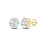 14kt Yellow Gold Womens Round Diamond Flower Cluster Earrings 4 Cttw