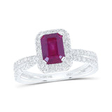 14kt White Gold Womens Emerald Ruby Diamond Halo Ring 2 Cttw