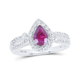10kt White Gold Womens Pear Ruby Diamond Fashion Ring 1-5/8 Cttw