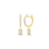 10kt Yellow Gold Womens Round Diamond Hoop Dangle Earrings 1/3 Cttw