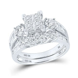 10kt White Gold Princess Diamond Square Bridal Wedding Ring Band Set 2 Cttw